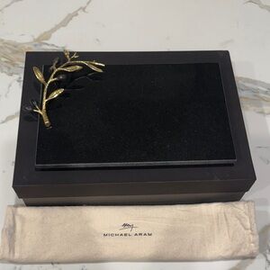Michael Aram Black Box with Gold Leaf Accent  & Olive  bench .
